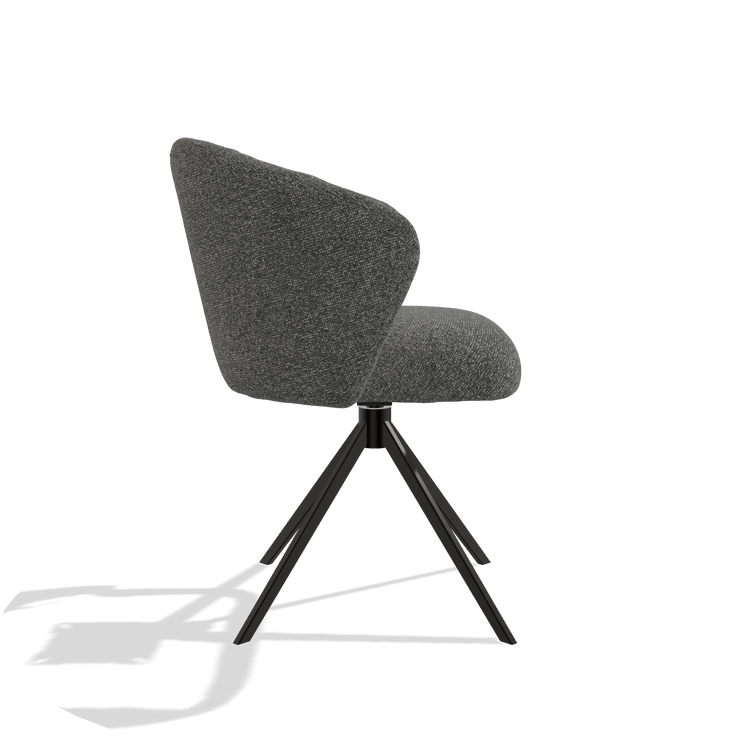 Silla de comedor Lecce 6703 en tela Sneak 65 (gris oscuro), base giratoria en negro, vista lateral