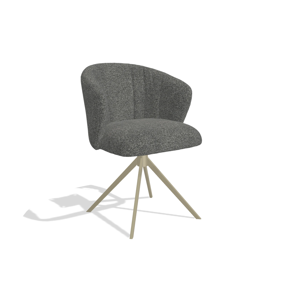 Silla de comedor Lecce 6703 en tela Sneak 65 (gris oscuro), base giratoria en champán, vista en ángulo