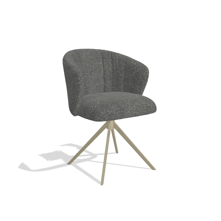 Silla de comedor Lecce 6703 en tela Sneak 65 (gris oscuro), base giratoria en champán, vista en ángulo