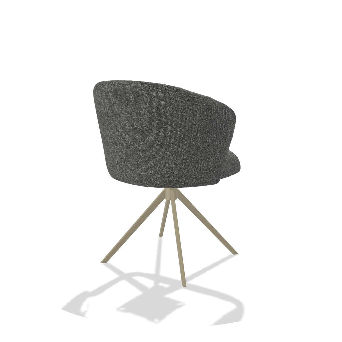 Silla de comedor Lecce 6703 en tela Sneak 65 (gris oscuro), base giratoria en champán, vista trasera en ángulo