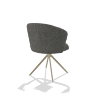 Silla de comedor Lecce 6703 en tela Sneak 65 (gris oscuro), base giratoria en champán, vista trasera en ángulo