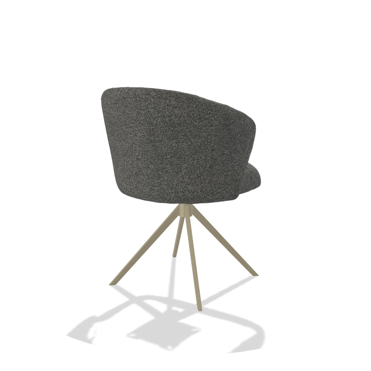 Silla de comedor Lecce 6703 en tela Sneak 65 (gris oscuro), base giratoria en champán, vista trasera en ángulo