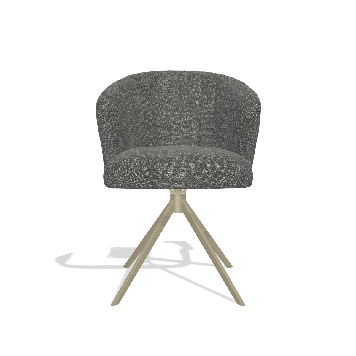 Silla de comedor Lecce 6703 en tela Sneak 65 (gris oscuro), base giratoria en champán, vista frontal