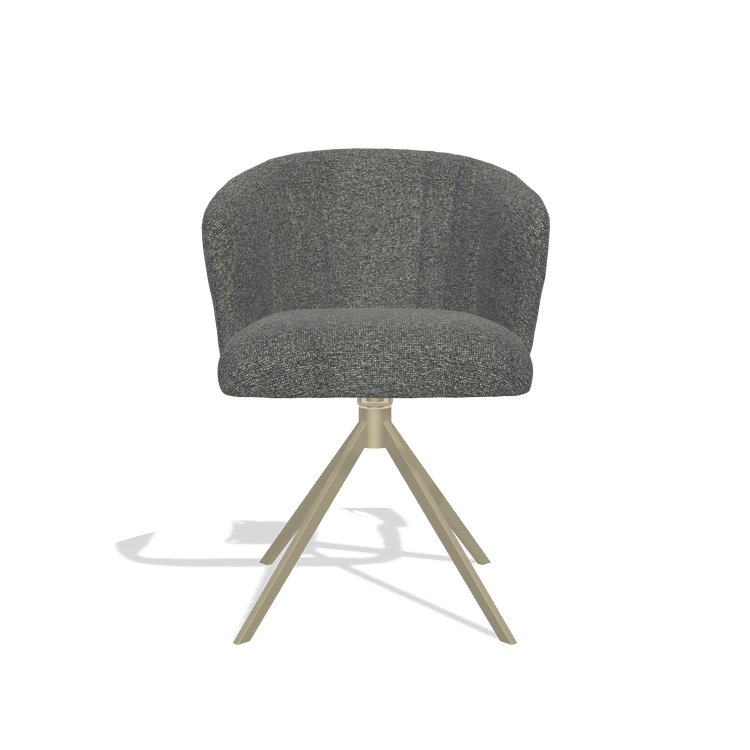Silla de comedor Lecce 6703 en tela Sneak 65 (gris oscuro), base giratoria en champán, vista frontal