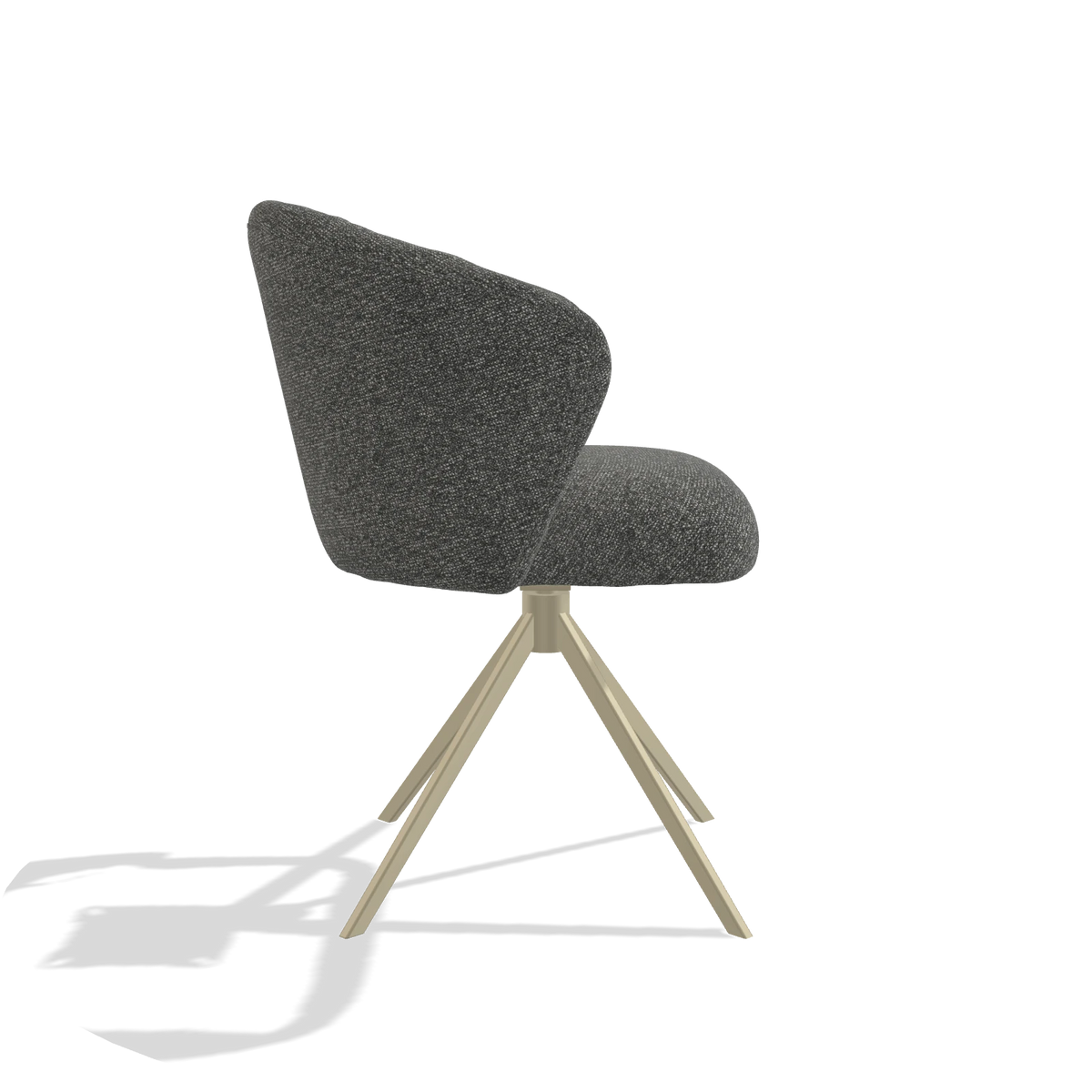 Silla de comedor Lecce 6703 en tela Sneak 65 (gris oscuro), base giratoria en champán, vista lateral