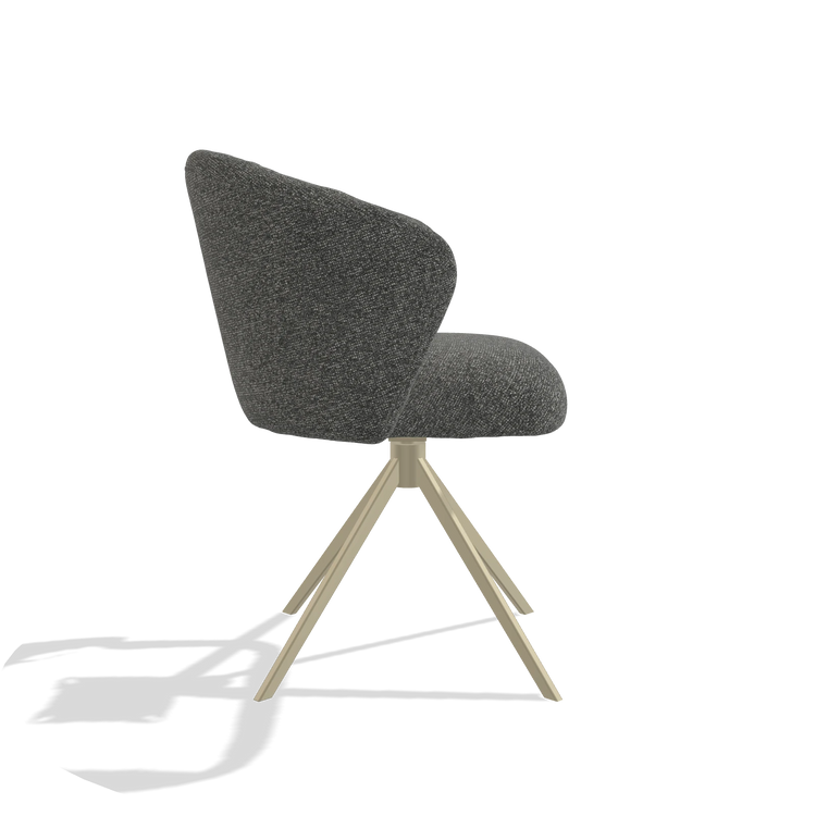 Silla de comedor Lecce 6703 en tela Sneak 65 (gris oscuro), base giratoria en champán, vista lateral