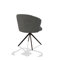 Silla de comedor Lecce 6703 en tela Sneak 65 (gris oscuro), base giratoria en espresso, vista trasera en ángulo