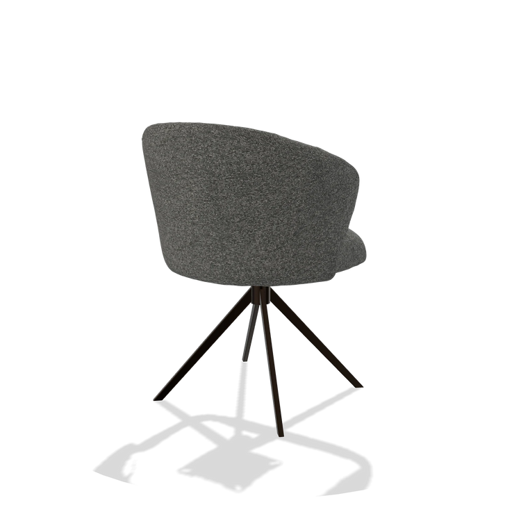 Silla de comedor Lecce 6703 en tela Sneak 65 (gris oscuro), base giratoria en espresso, vista trasera en ángulo