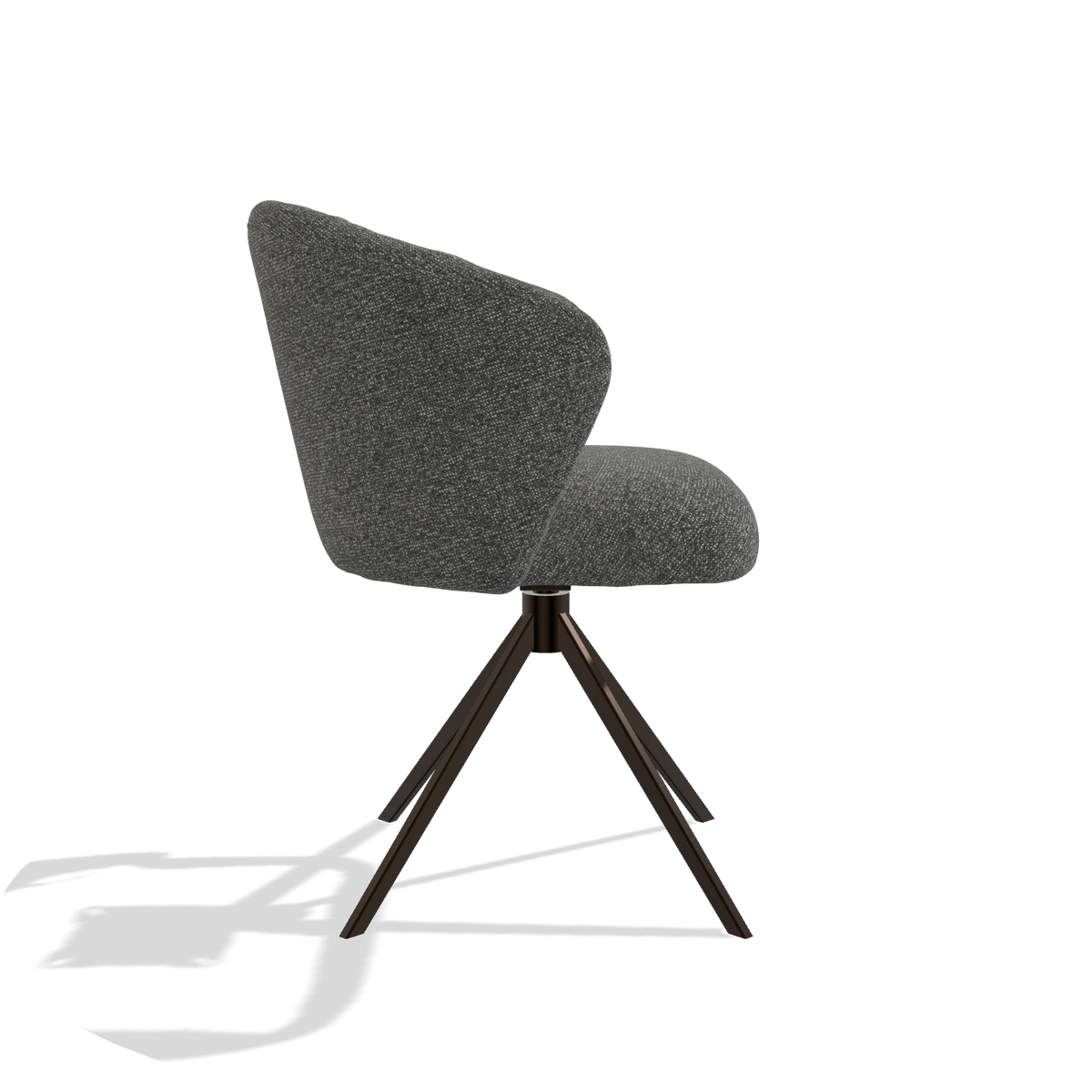 Silla de comedor Lecce 6703 en tela Sneak 65 (gris oscuro), base giratoria en espresso, vista lateral