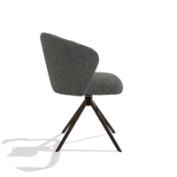 Silla de comedor Lecce 6703 en tela Sneak 65 (gris oscuro), base giratoria en espresso, vista lateral