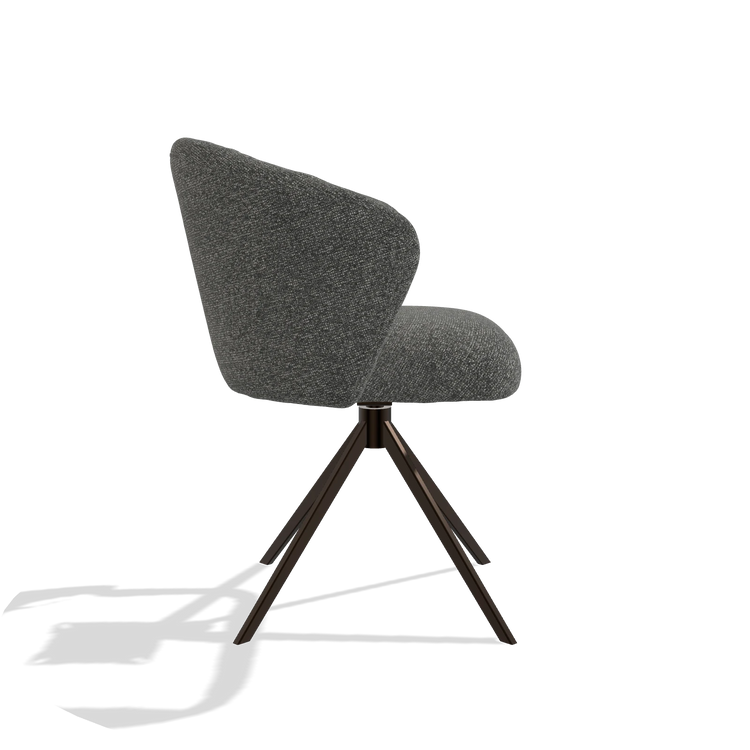 Silla de comedor Lecce 6703 en tela Sneak 65 (gris oscuro), base giratoria en espresso, vista lateral