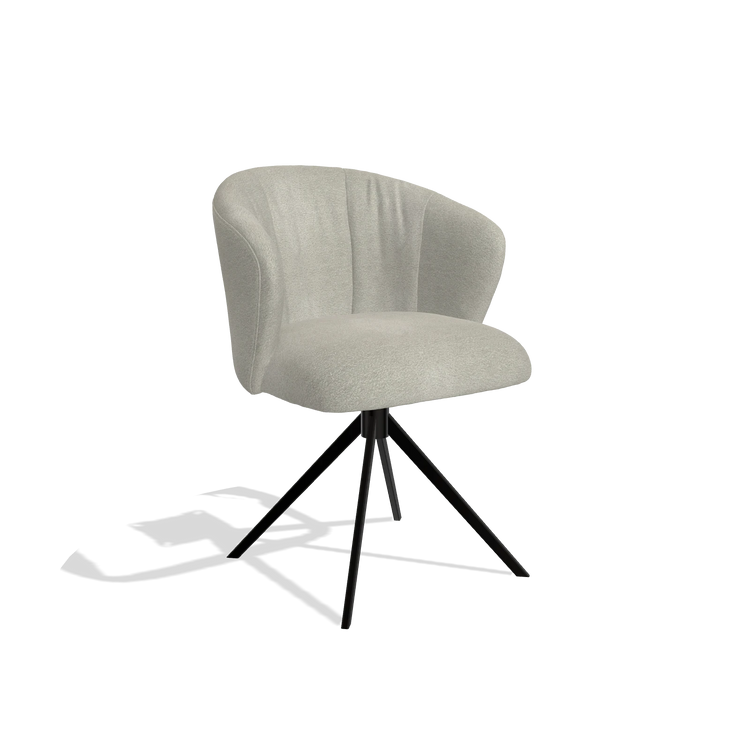Chaise de salle à manger Lecce 6703 en tissu Stella 01 (grège), pied pivotant en noir, vue de trois-quarts