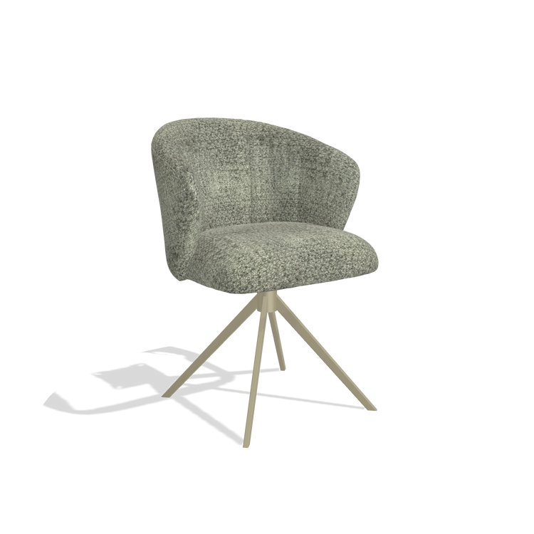 Dining Chair Lecce 6703 in Venga 156 fabric (taupe), champagne swivel base, angled view