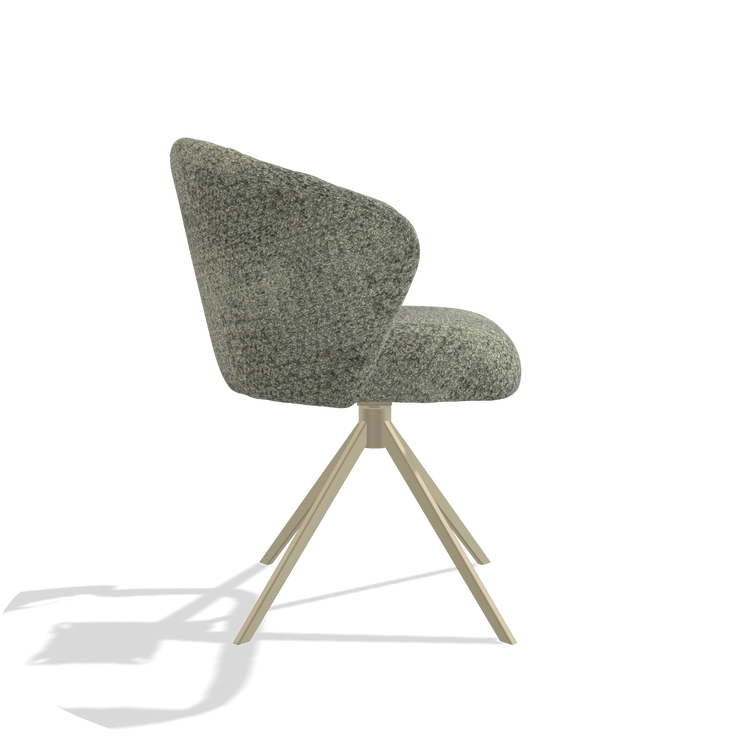 Dining Chair Lecce 6703 in Venga 156 fabric (taupe), champagne swivel base, side view