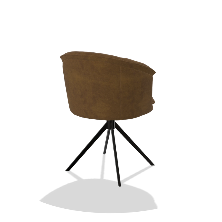 Dining Chair Lena 6581 in Adore 132 fabric (brown), black swivel base, back angled view