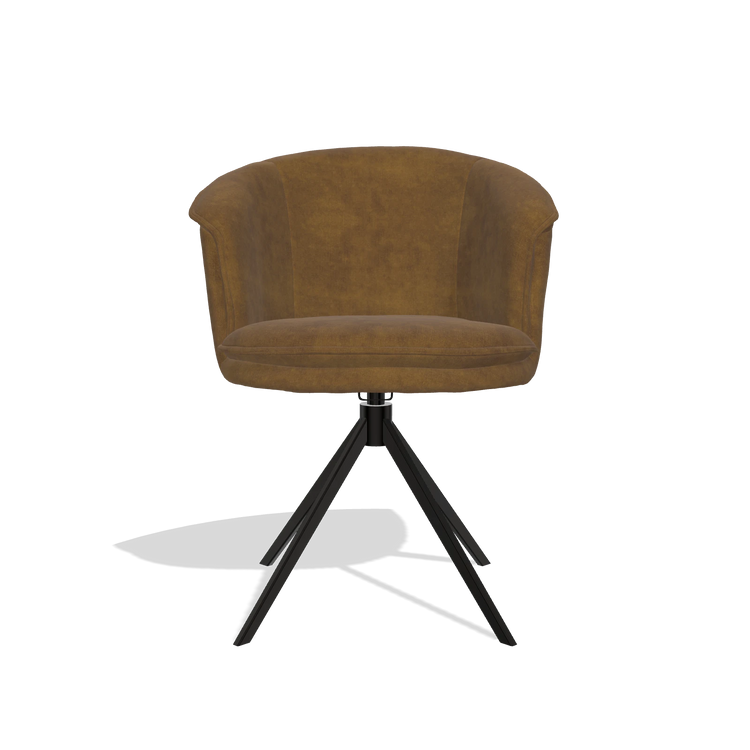 Dining Chair Lena 6581 in Adore 132 fabric (brown), black swivel base, front view