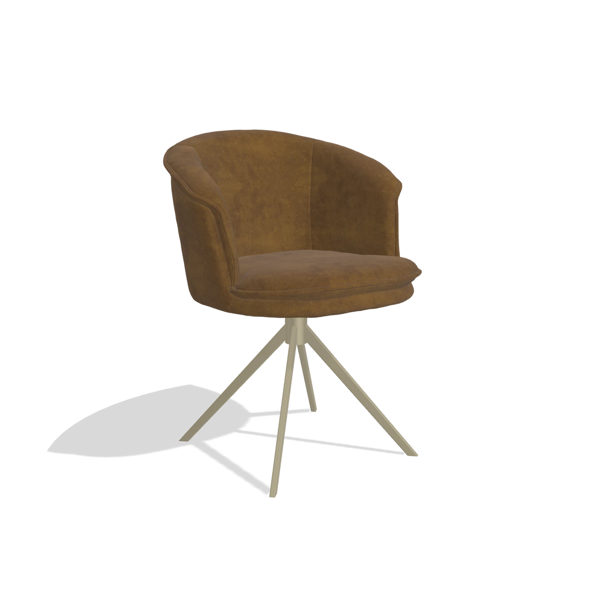 Dining Chair Lena 6581 in Adore 132 fabric (brown), champagne swivel base, angled view