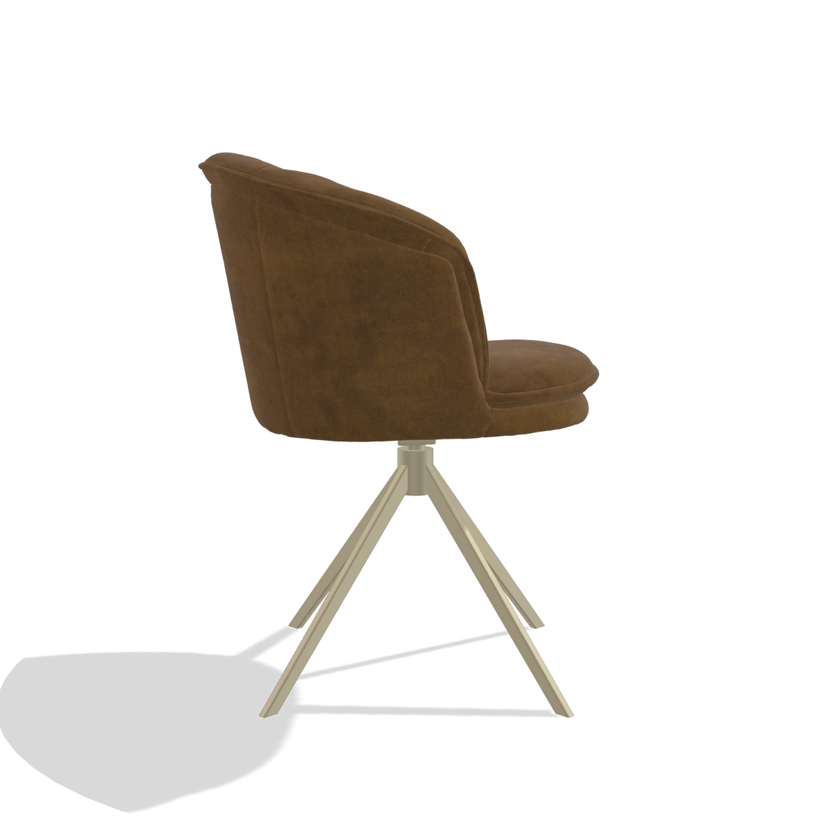 Dining Chair Lena 6581 in Adore 132 fabric (brown), champagne swivel base, side view