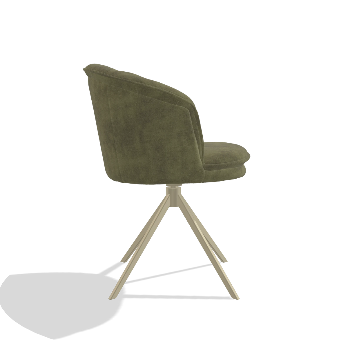 Dining Chair Lena 6581 in Adore 59 fabric (olive), champagne swivel base, side view