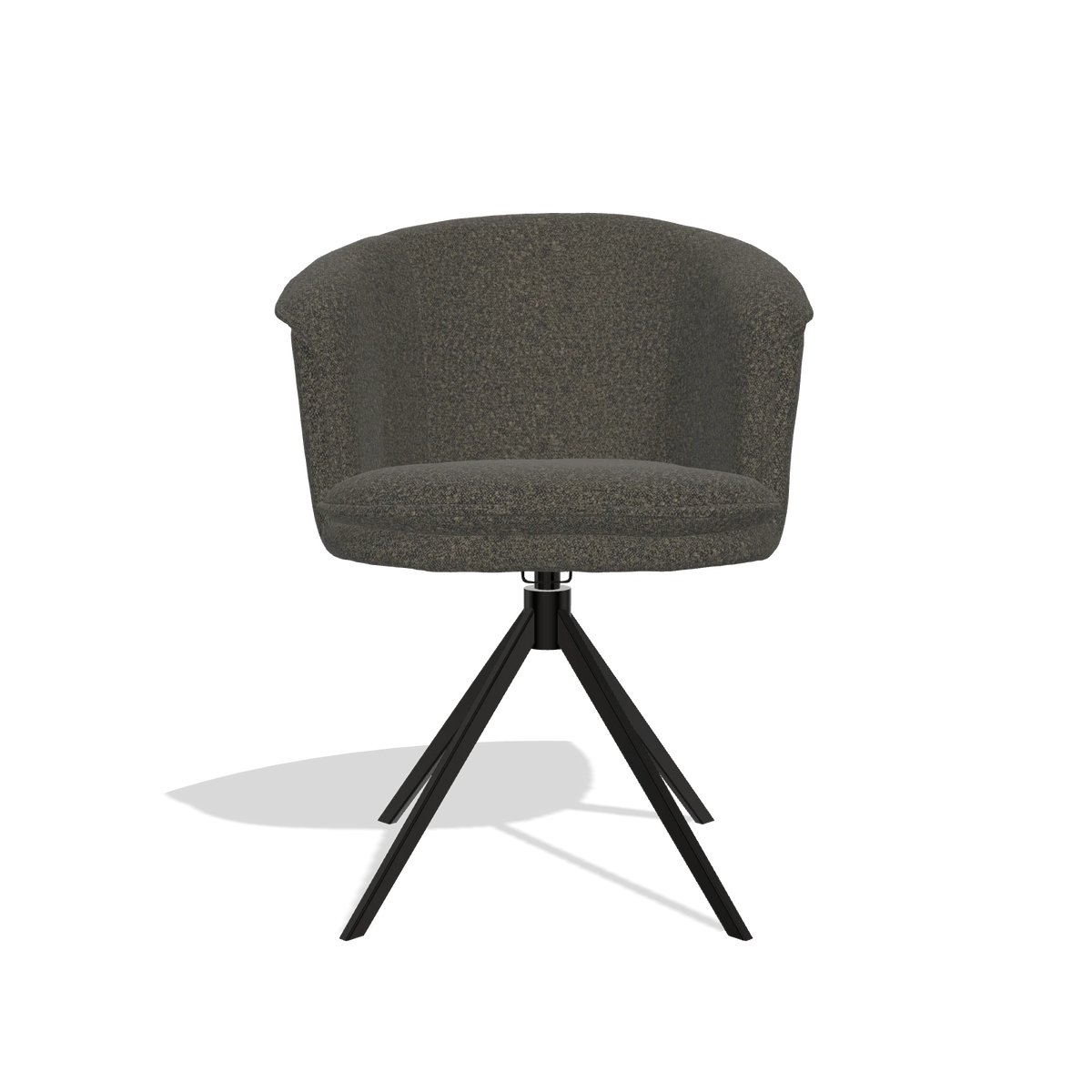 Silla de comedor Lena 6581 en tela Ascot Mouse (chocolate), base giratoria en negro, vista frontal