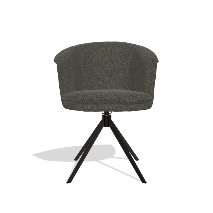 Silla de comedor Lena 6581 en tela Ascot Mouse (chocolate), base giratoria en negro, vista frontal