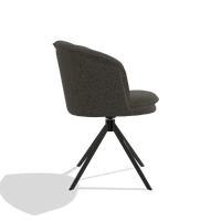 Silla de comedor Lena 6581 en tela Ascot Mouse (chocolate), base giratoria en negro, vista lateral