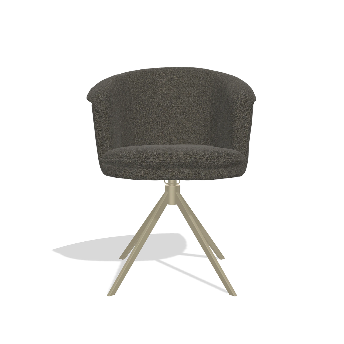 Silla de comedor Lena 6581 en tela Ascot Mouse (chocolate), base giratoria en champán, vista frontal
