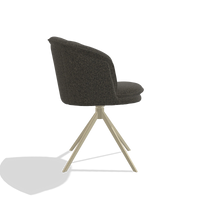 Silla de comedor Lena 6581 en tela Ascot Mouse (chocolate), base giratoria en champán, vista lateral
