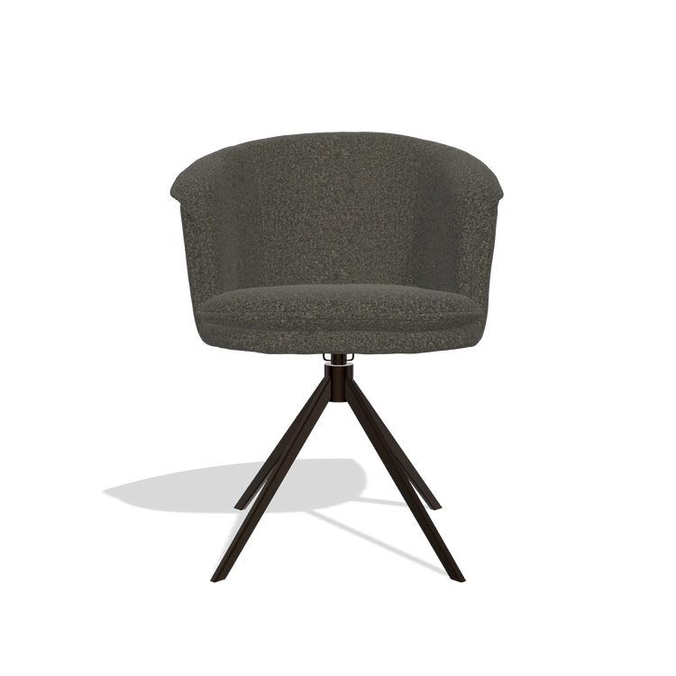 Silla de comedor Lena 6581 en tela Ascot Mouse (chocolate), base giratoria en espresso, vista frontal
