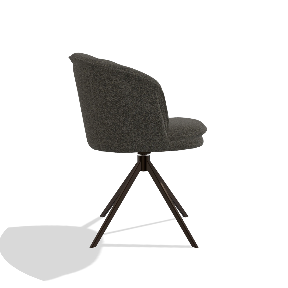 Silla de comedor Lena 6581 en tela Ascot Mouse (chocolate), base giratoria en espresso, vista lateral