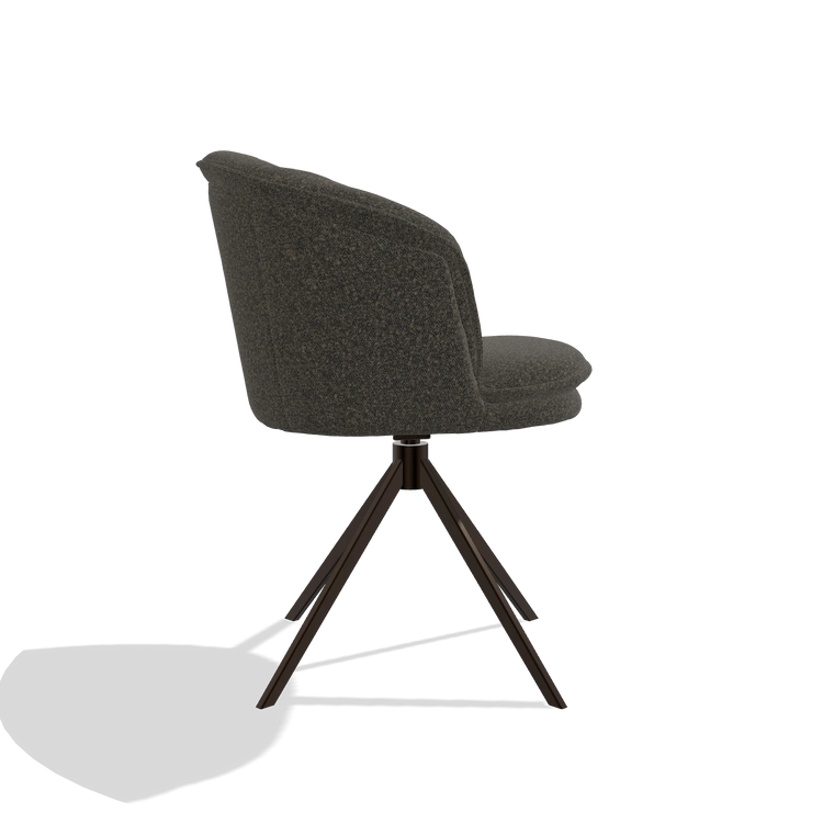 Silla de comedor Lena 6581 en tela Ascot Mouse (chocolate), base giratoria en espresso, vista lateral