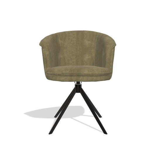 Chaise de salle à manger Lena 6581 en tissu Bull 59 (olive), pied pivotant en noir, vue de face