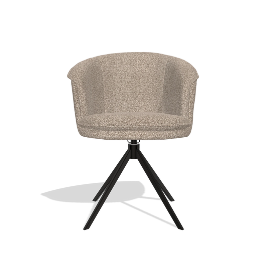 Chaise de salle à manger Lena 6581 en tissu Cayenne 15 (taupe), pied pivotant en noir, vue de face