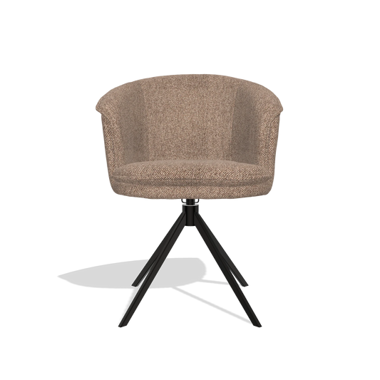 Chaise de salle à manger Lena 6581 en tissu Cayenne 28 (taupe), pied pivotant en noir, vue de face