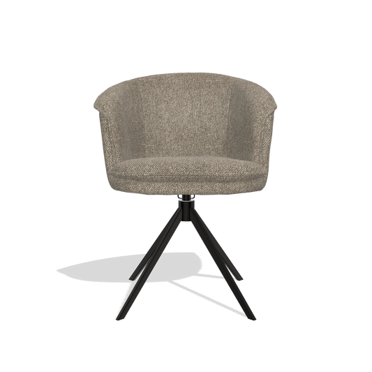 Chaise de salle à manger Lena 6581 en tissu Cayenne 55 (taupe), pied pivotant en noir, vue de face