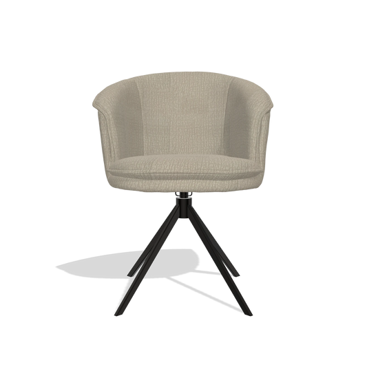 Chaise de salle à manger Lena 6581 en tissu Energy 05 (grège), pied pivotant en noir, vue de face
