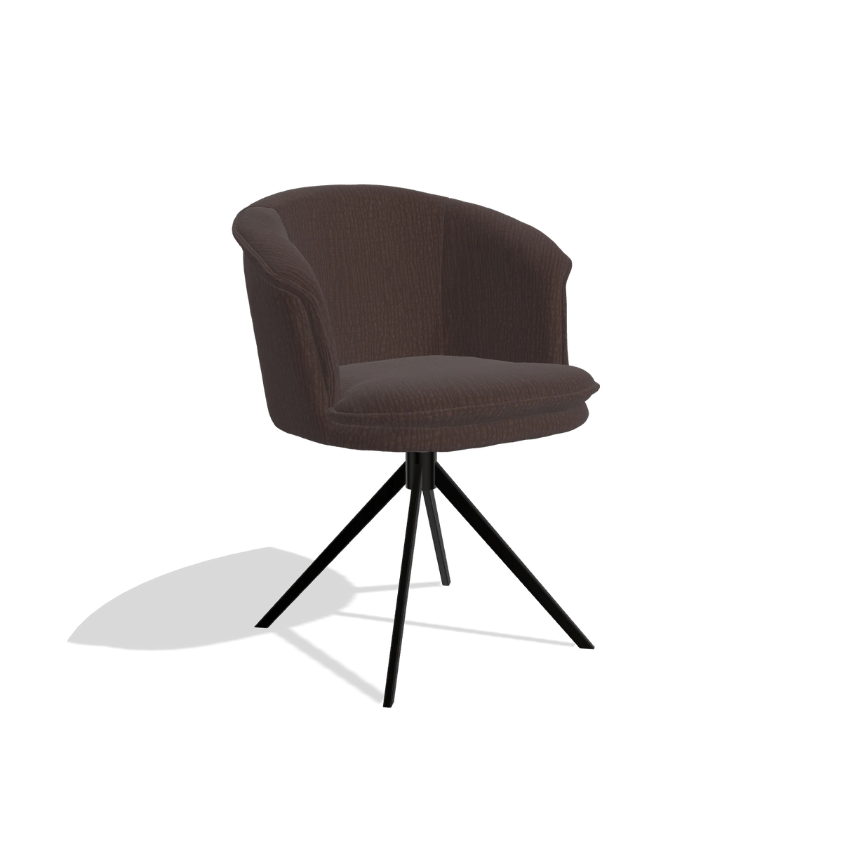 Dining Chair Lena 6581 in Energy 34 fabric (chocolate), black swivel base, angled view