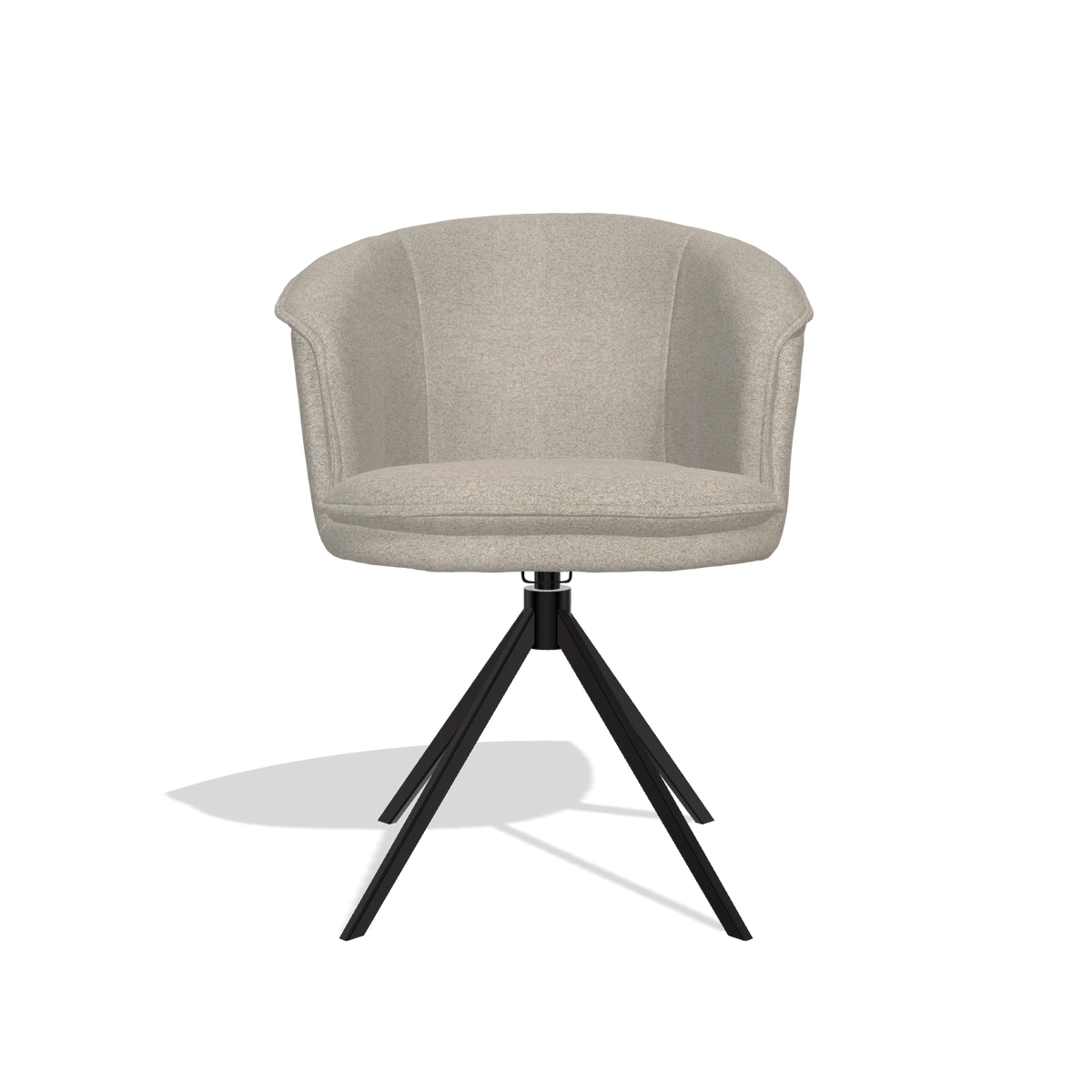 Silla de comedor Lena 6581 en tela Glory 05 (greige), base giratoria en negro, vista frontal
