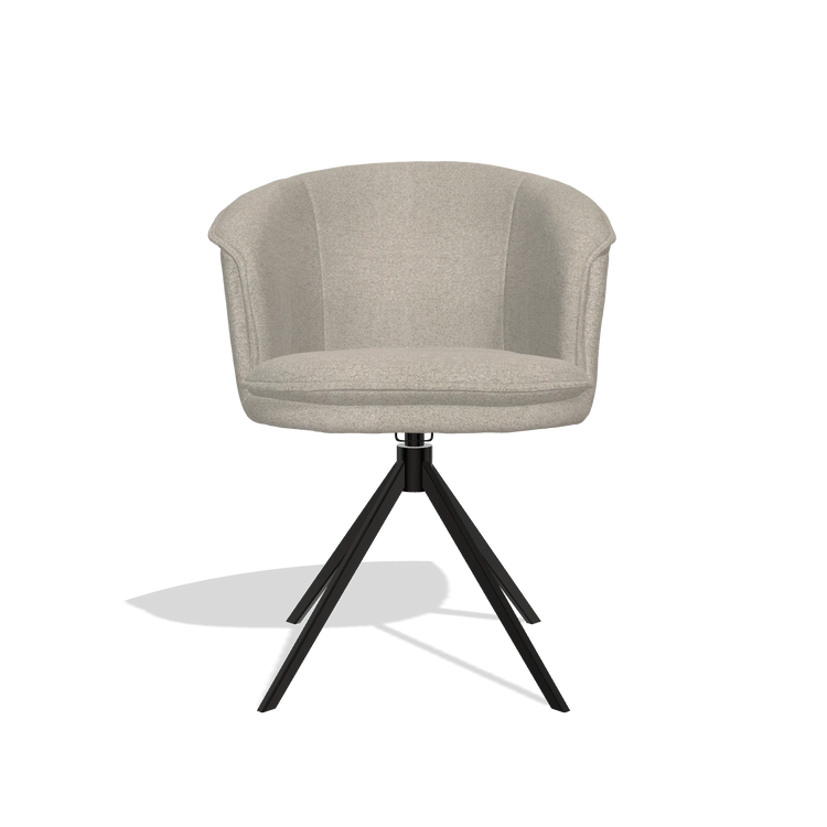 Silla de comedor Lena 6581 en tela Glory 05 (greige), base giratoria en negro, vista frontal