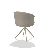 Silla de comedor Lena 6581 en tela Glory 05 (greige), base giratoria en champán, vista trasera en ángulo