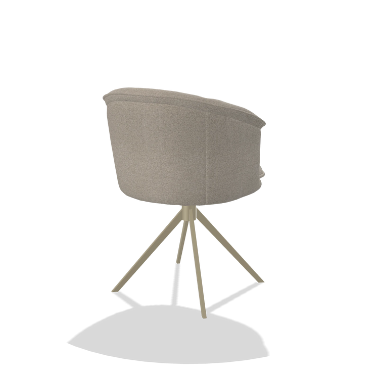 Silla de comedor Lena 6581 en tela Glory 05 (greige), base giratoria en champán, vista trasera en ángulo