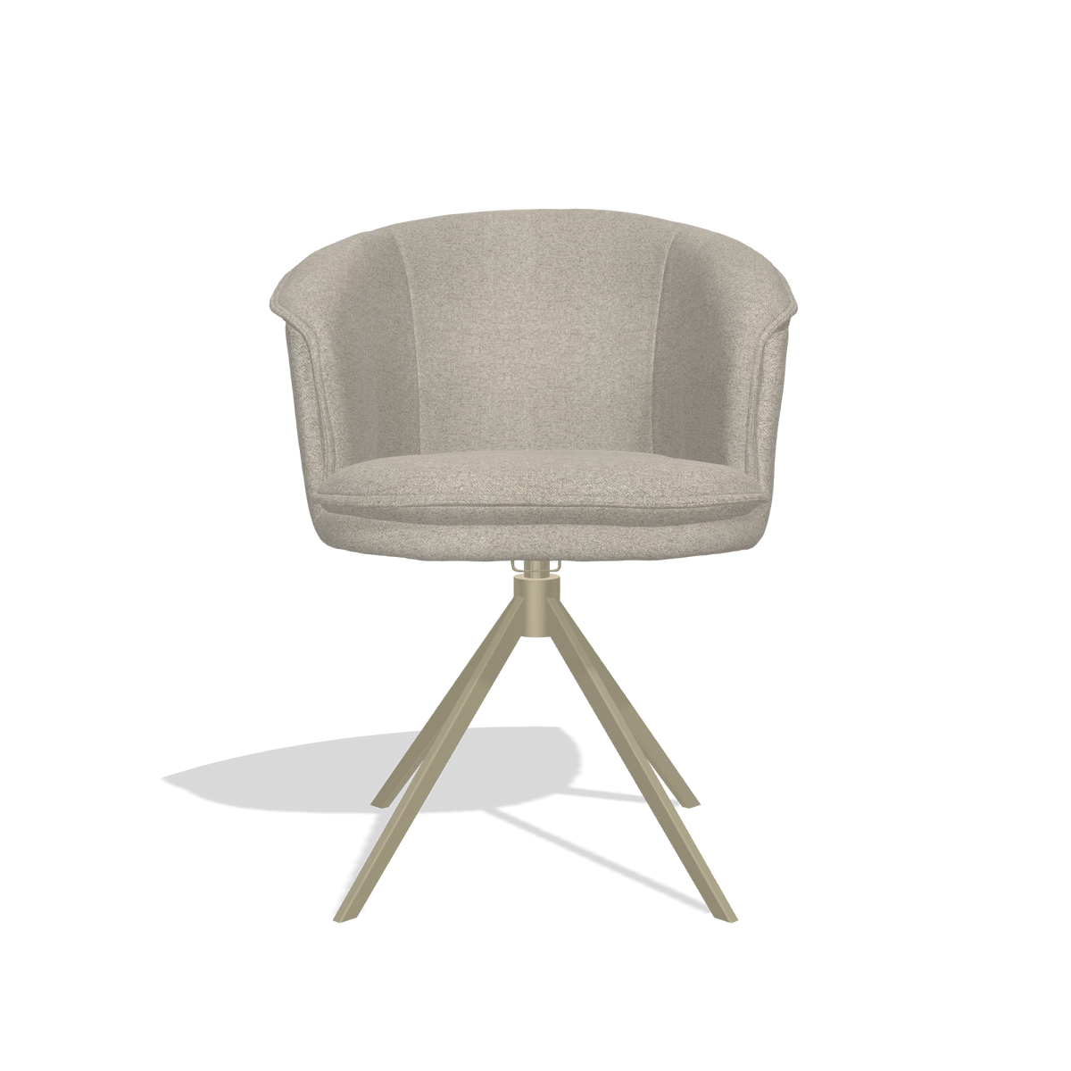 Silla de comedor Lena 6581 en tela Glory 05 (greige), base giratoria en champán, vista frontal