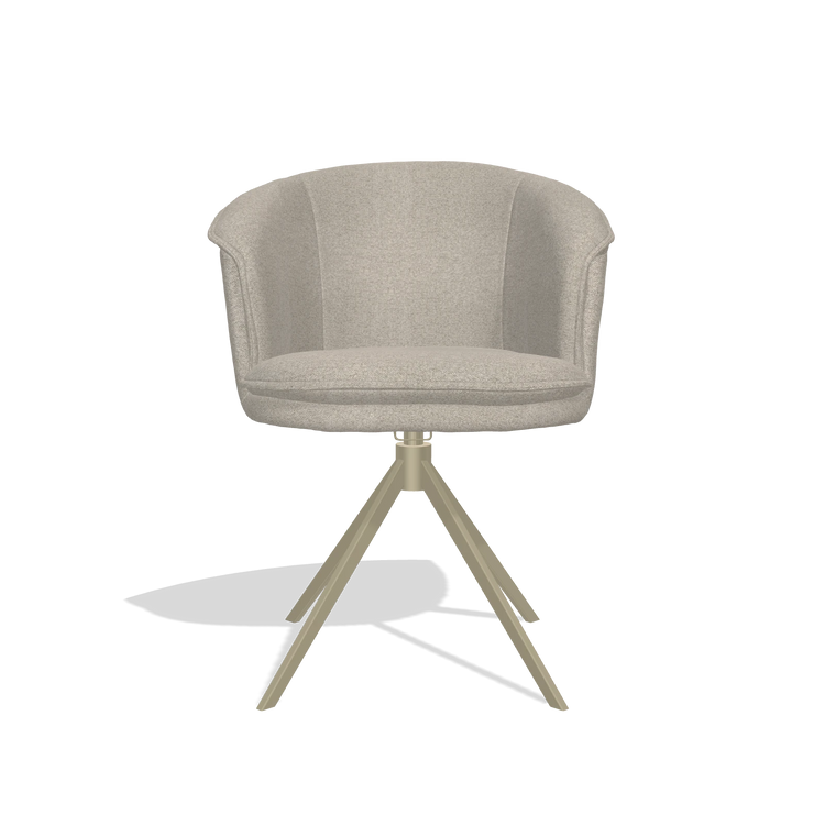 Silla de comedor Lena 6581 en tela Glory 05 (greige), base giratoria en champán, vista frontal