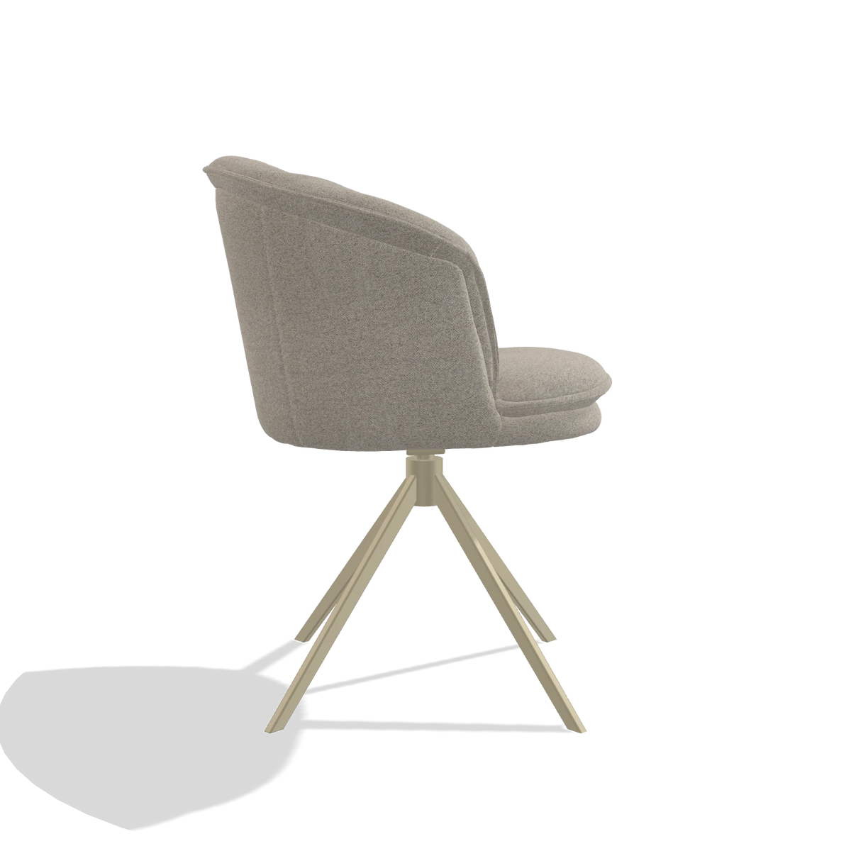 Silla de comedor Lena 6581 en tela Glory 05 (greige), base giratoria en champán, vista lateral