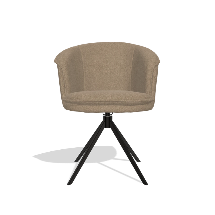 Silla de comedor Lena 6581 en tela Glory 13 (topo), base giratoria en negro, vista frontal
