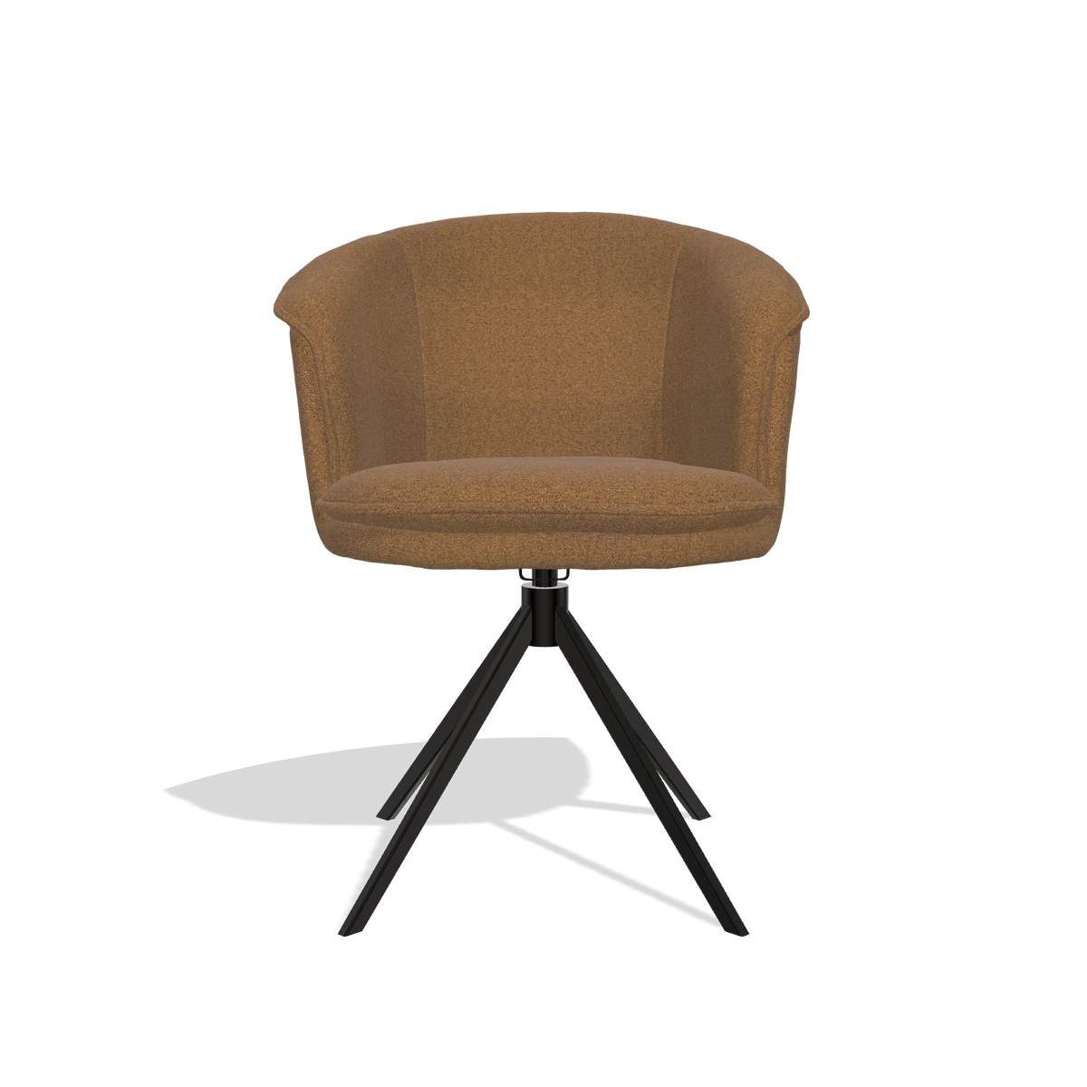Silla de comedor Lena 6581 en tela Glory 16 (marrón), base giratoria en negro, vista frontal