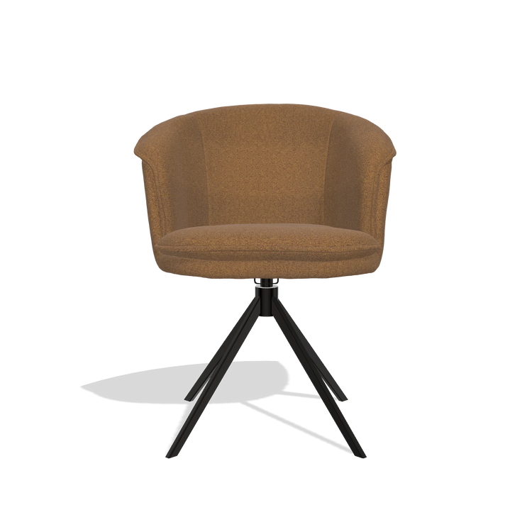 Silla de comedor Lena 6581 en tela Glory 16 (marrón), base giratoria en negro, vista frontal