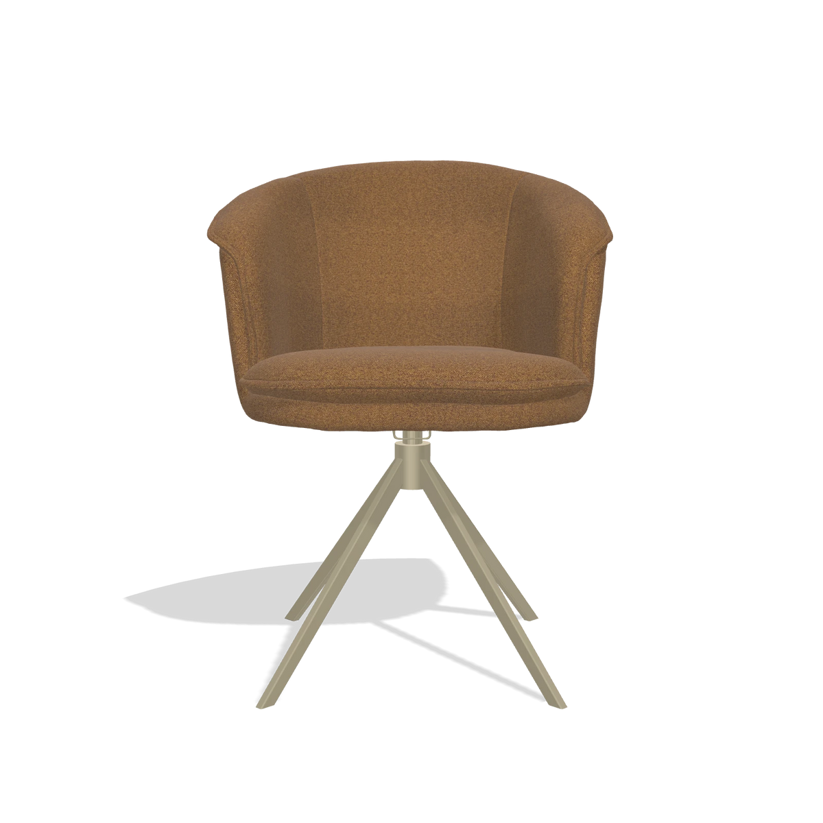 Silla de comedor Lena 6581 en tela Glory 16 (marrón), base giratoria en champán, vista frontal