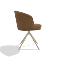 Silla de comedor Lena 6581 en tela Glory 16 (marrón), base giratoria en champán, vista lateral
