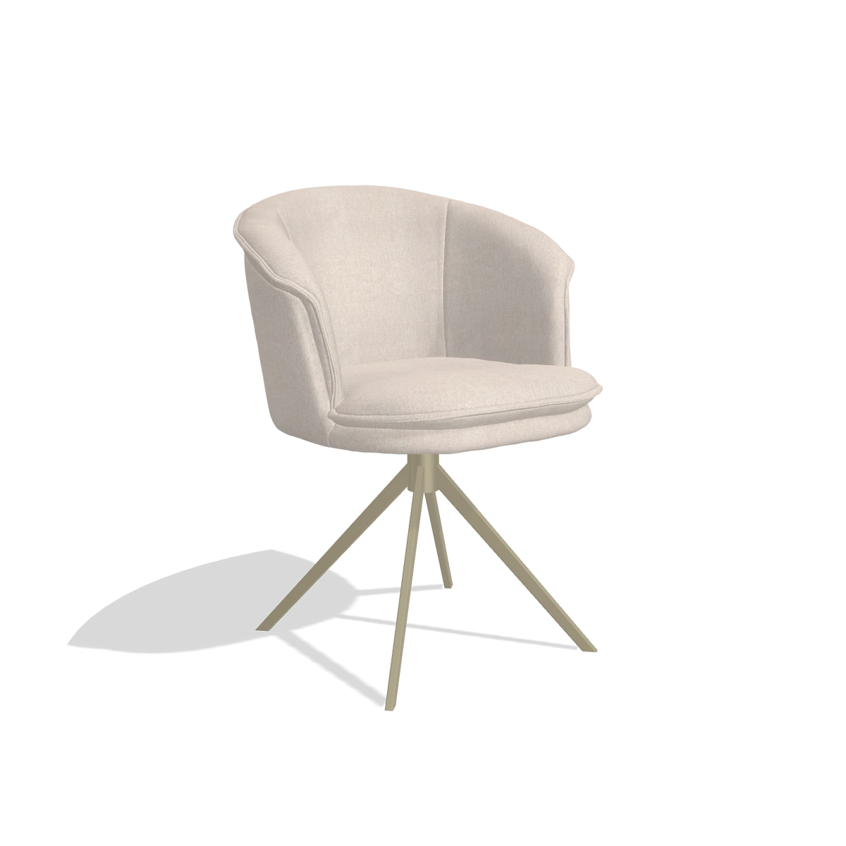 Silla de comedor Lena 6581 en tela Guard 01 (gris claro), base giratoria en champán, vista en ángulo